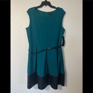 Teal A Line Dress with Faux Leather Bottom